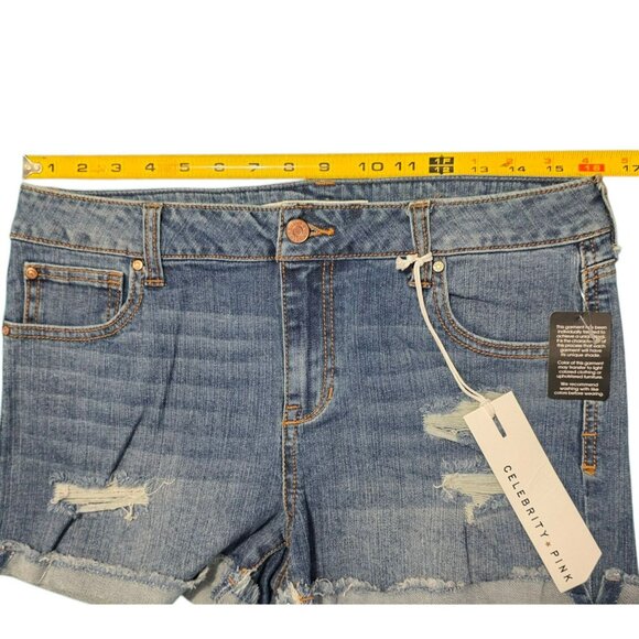 New Distressed Jean Shorts Booty Blue Denim 11/30 Mid Rise Cuffed Celebrity Pink - Picture 6 of 10